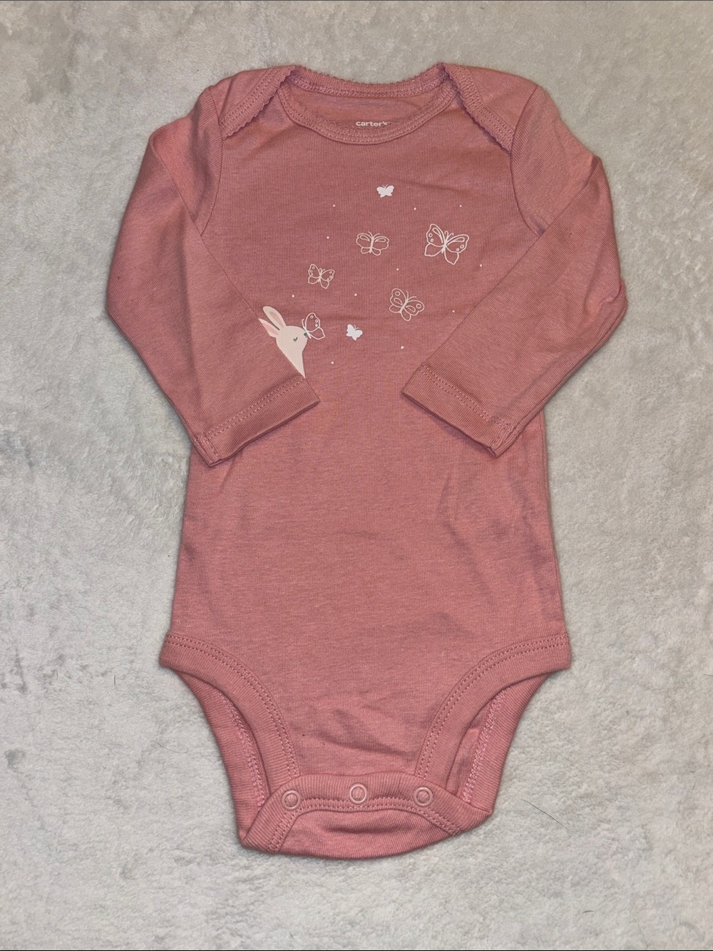 Carter's Dusty Rose Bunny & Butterfly Long-Sleeve One-Piece